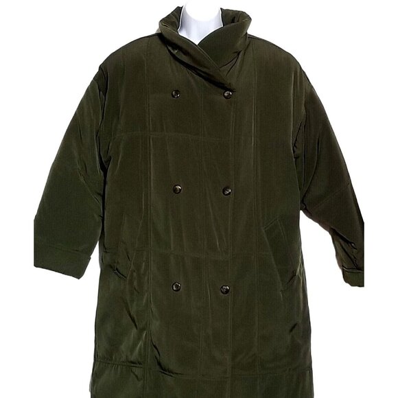 Vintage Gallery Coat Duck Down Long Green Quilted Double Breasted Tag L Fits XL - Picture 3 of 9